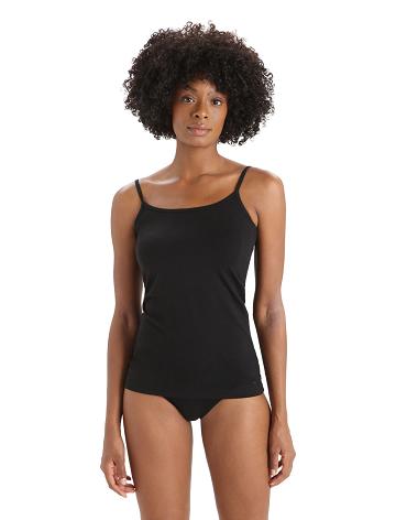 Black Women's Icebreaker Merino Siren Cami Singlet Underwear | USA 1699UZGT